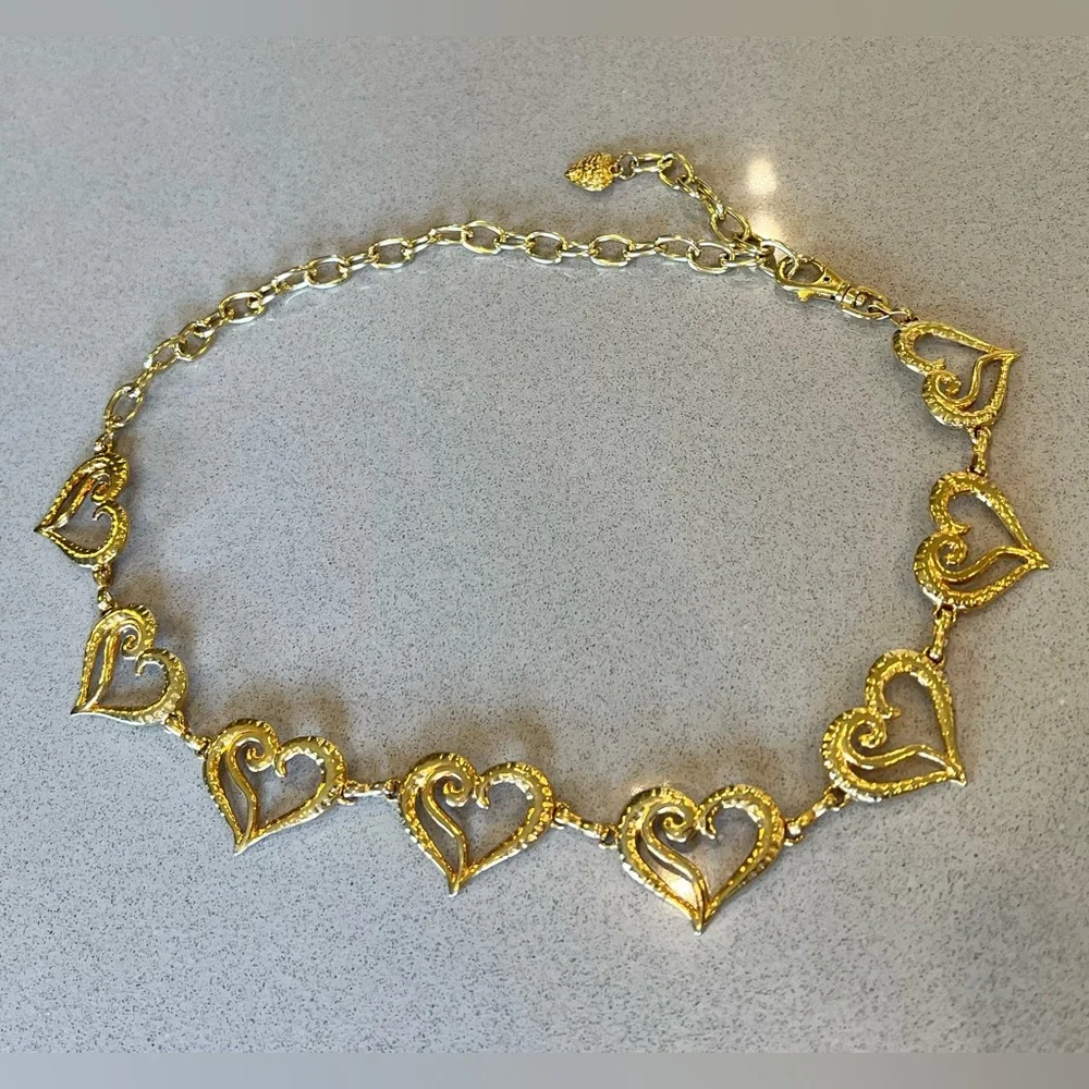 Vintage Goldtone Heart Chain Belt Size S with Dangle Chain Very Cute
